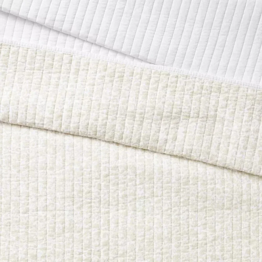 Threshold Studio McGee Queen Border Cotton Slub‎ Wood Block Quilt Neutral Floral
